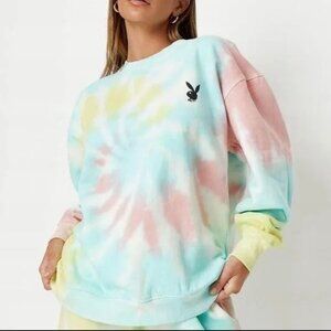 Playboy X Misguided tie dye crew neck sweatshirt size L